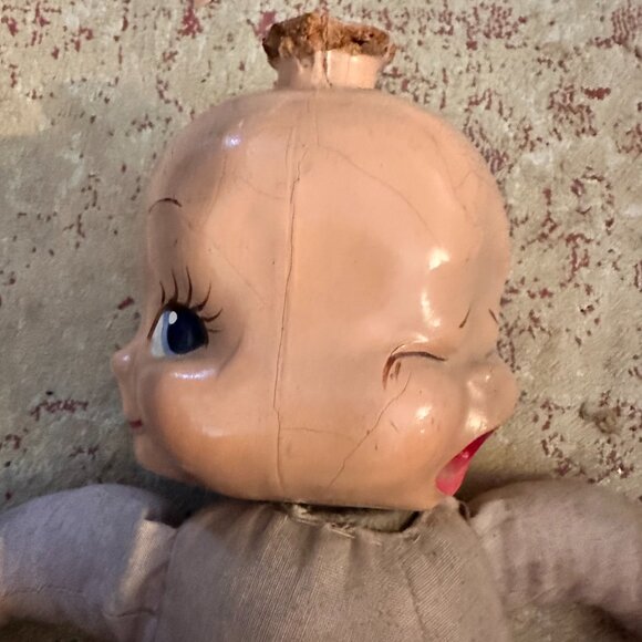 3-Faced Very Old Baby Doll - Composition Head & Stuffed Body - Picture 5 of 10